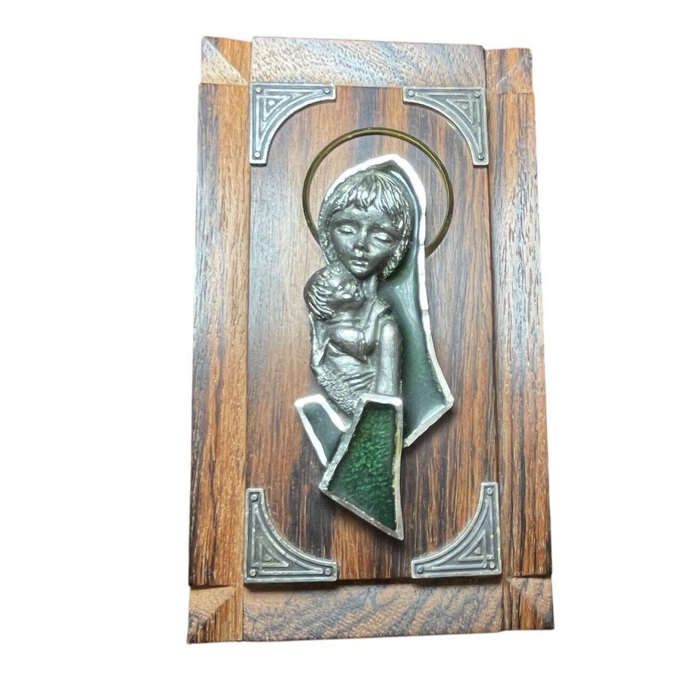 Vintage Peltro Cesselato A Mano Madonna Pewter Sculpture Wood Easel Frame Italy - Picture 12 of 12